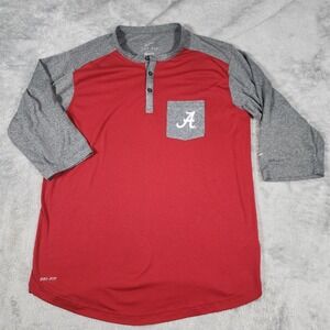 Alabama Crimson Tide Shirt Mens Large Red Gray NCAA Football Dri-Fit Henley Nike